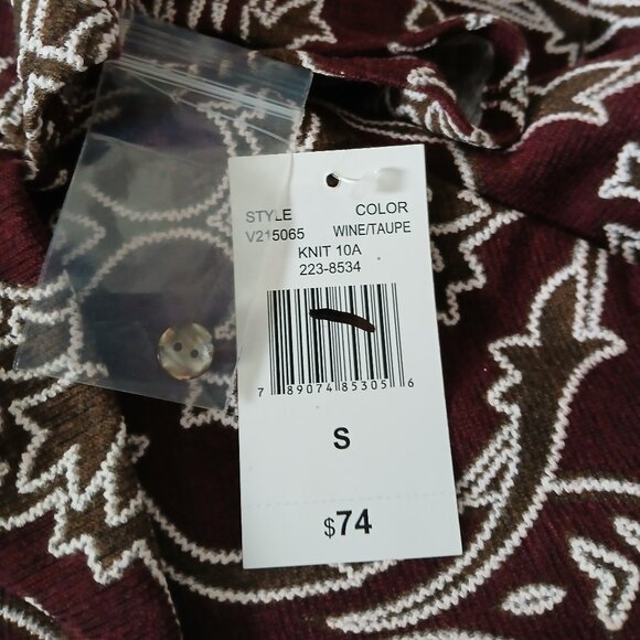 NWT RN Studio Ronni Nicole Dress Small Damask Print Bell Sleeve Keyhole Knit - Picture 11 of 14